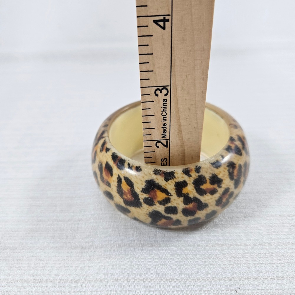 Vintage Leopard Print Chunky Bangle Bracelet Brown Tan Animal Pattern Resin - Picture 4 of 5